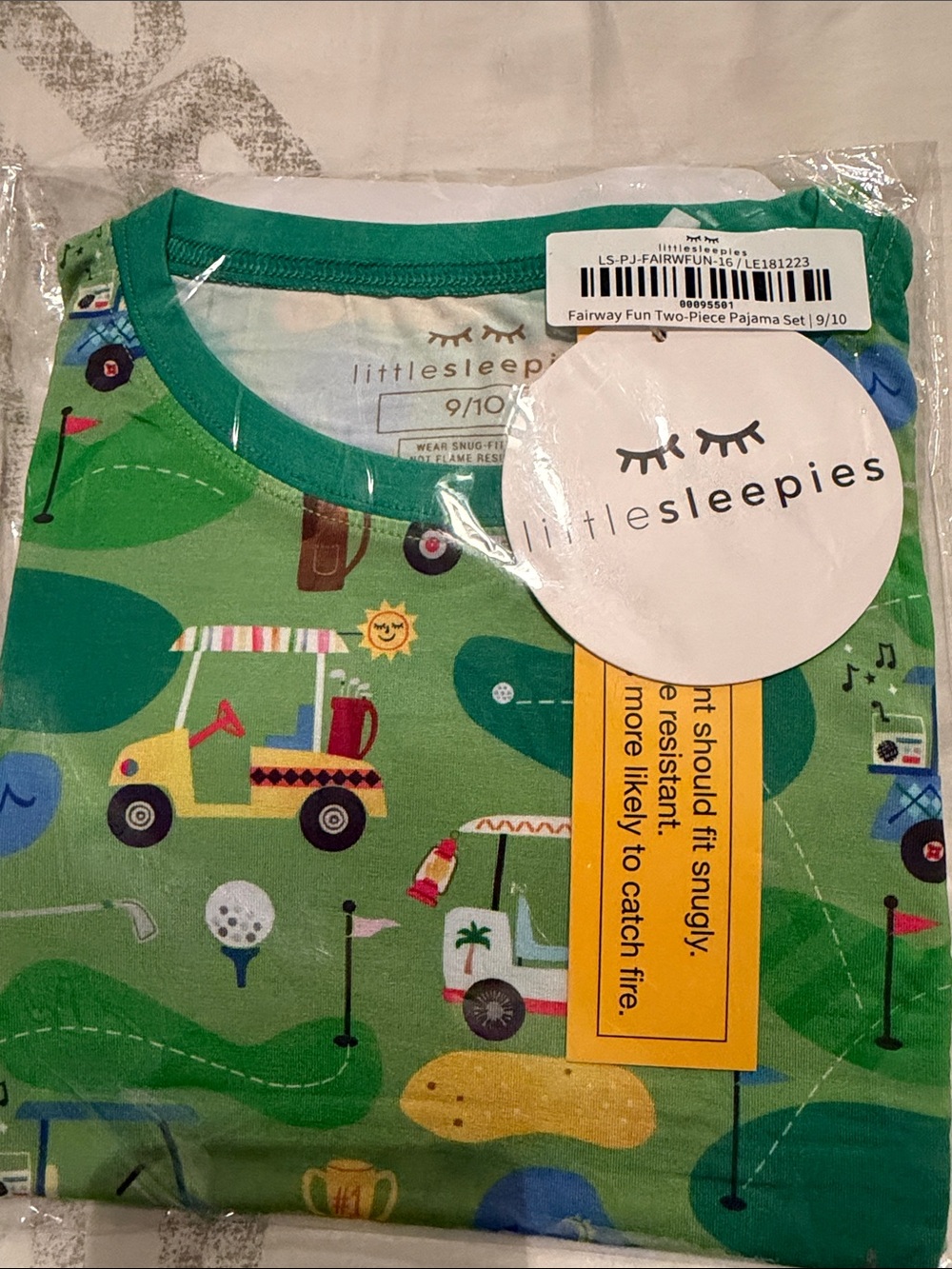 Little Sleepies Kids' Green Golf Cart Print Pajama Set - 9/10 New